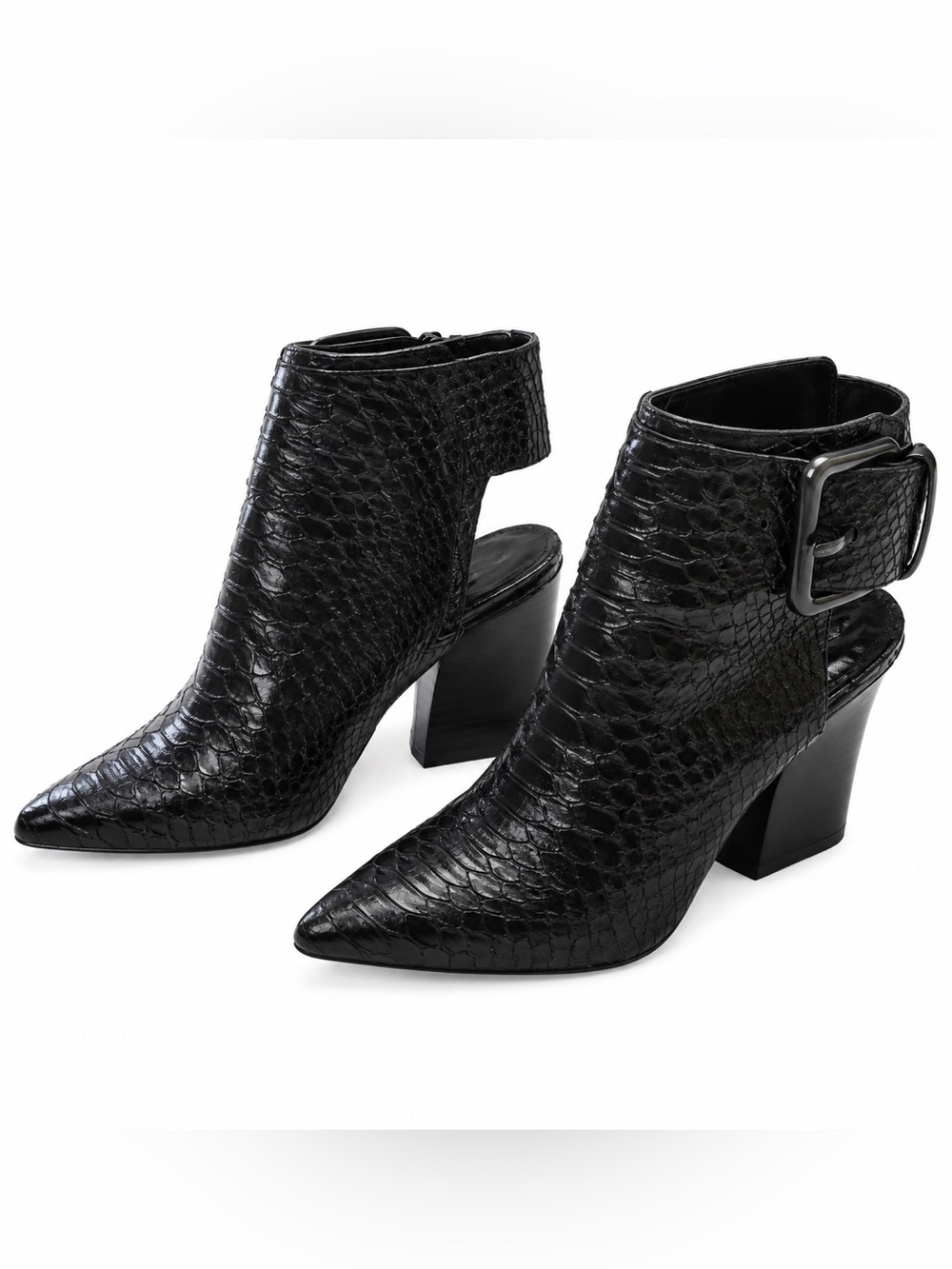 Sigerson Morrison Women’s Black Textured Cutout Back Ankle Boots. Size-7.5